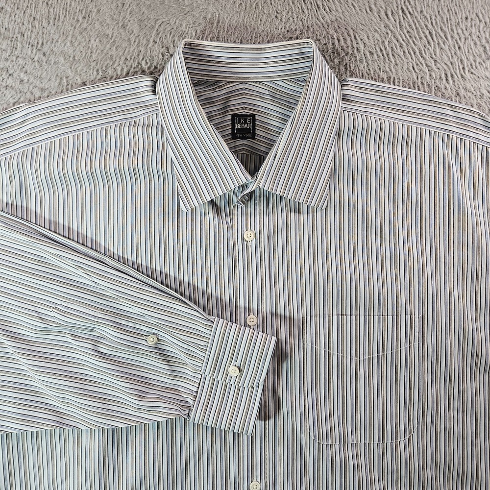 Ike Behar New York‎ Shirt Men 18 34 Button Up Long Sleeve Multicolor Striped